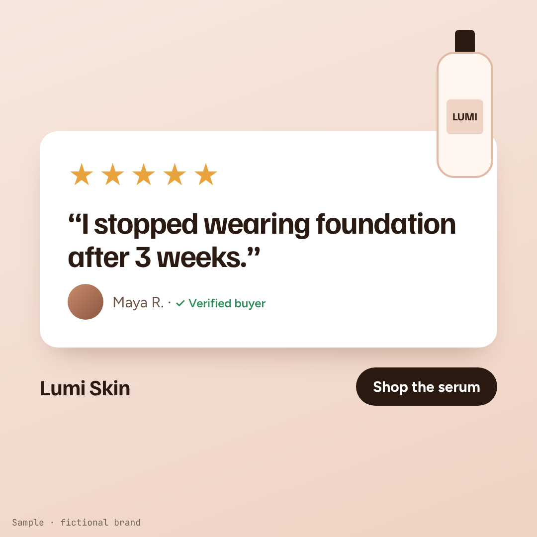 Sample review-card static ad for a skincare brand